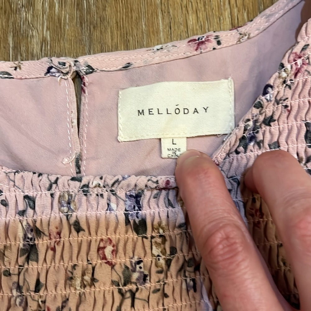 Melloday Rose Pink Floral Maxi Dress Smocked Tiered Lined Size Large L EUC - Picture 5 of 16